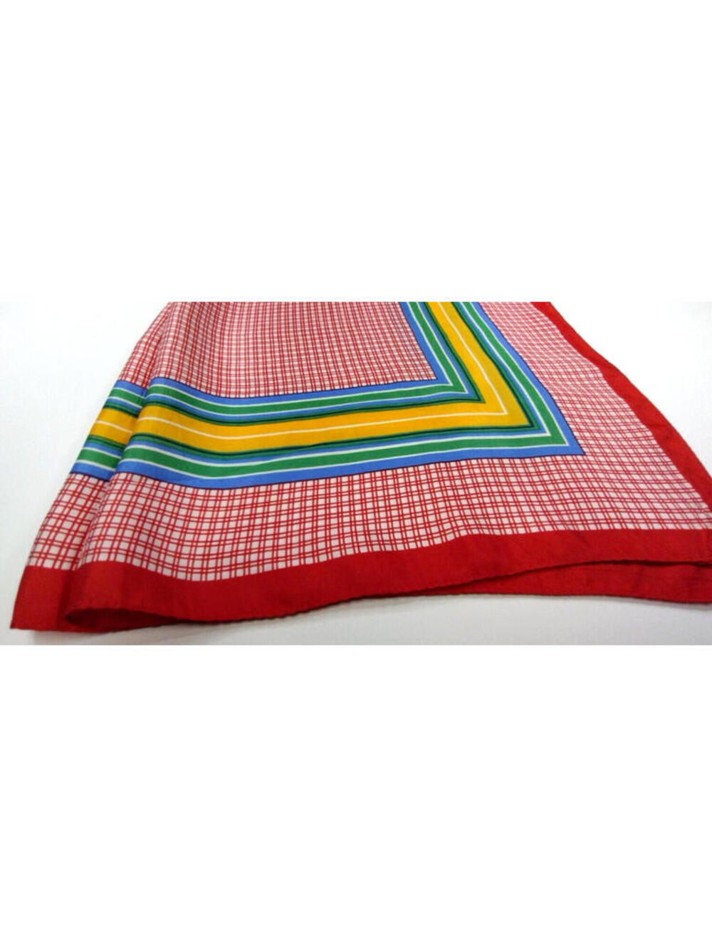 Glentex 70s Scarf Funky Disco Red Striped Yellow Tiny Squares ACETATE BIG SIZE